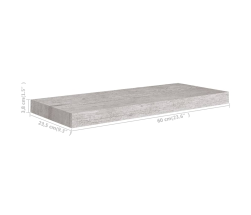 Estante flotante de pared MDF gris hormigón 60x23,5x3,8 cm