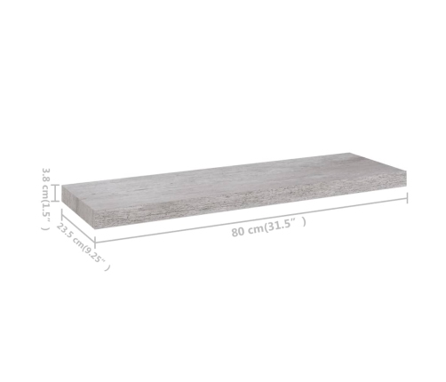 Estante flotante de pared MDF gris hormigón 80x23,5x3,8 cm