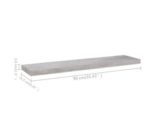 Estante flotante de pared gris hormigón MDF 90x23,5x3,8 cm