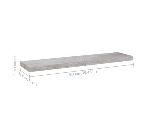 Estantes flotantes pared 4 uds gris hormigón MDF 90x23,5x3,8 cm