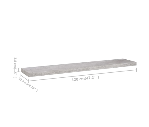 Estante flotante de pared MDF gris hormigón 120x23,5x3,8 cm