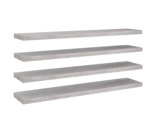 Estante flotante pared 4 uds MDF gris hormigón 120x23,5x3,8 cm