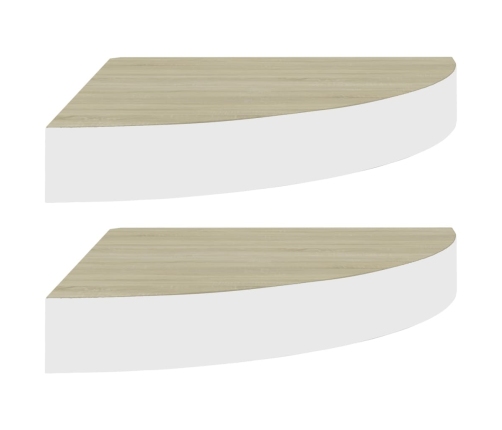 Estante esquinero pared 2 uds blanco roble MDF 25x25x3,8 cm