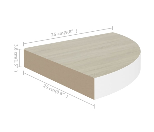 Estante esquinero pared 2 uds blanco roble MDF 25x25x3,8 cm