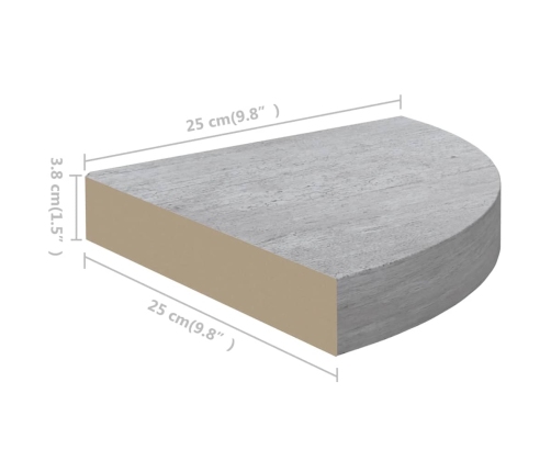 vidaXL Estante de esquina de pared 2 uds MDF gris hormigón 25x25x3,8cm