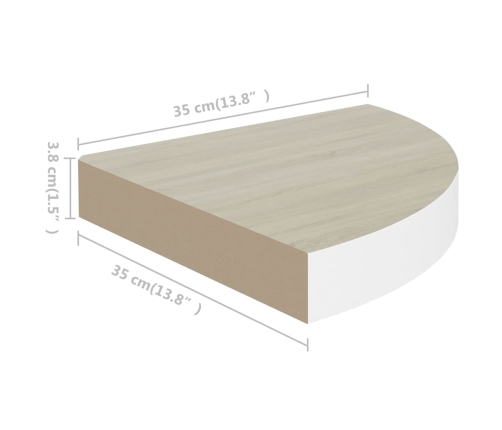 vidaXL Estante de esquina de pared 2 uds MDF roble/blanco 35x35x3,8 cm