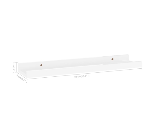 vidaXL Estantes de pared 2 unidades blanco brillo 40x9x3 cm