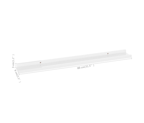 vidaXL Estantes de pared 4 unidades blanco brillo 80x9x3 cm