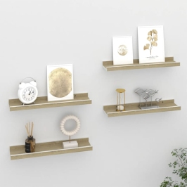 Estantes de pared 4 unidades blanco y roble Sonoma 40x9x3 cm
