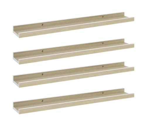 vidaXL Estantes de pared 4 unidades blanco y roble Sonoma 60x9x3 cm