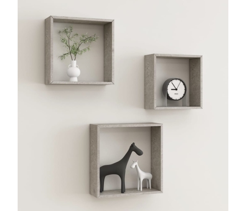 Estantes cubo de pared 3 unidades gris hormigón