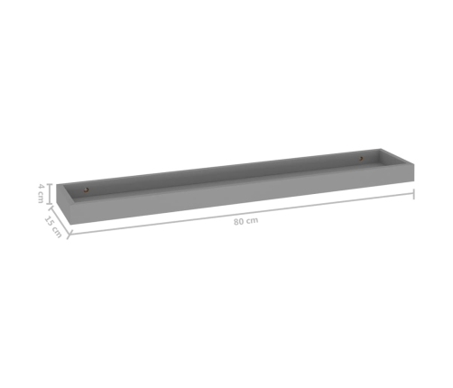 Estantes de pared Loggia 2 uds gris MDF 80x15x4 cm