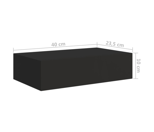 vidaXL Estante con cajón de pared MDF negro 40x23,5x10 cm