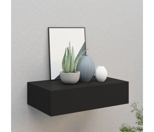 Estante con cajón de pared MDF negro 40x23,5x10 cm