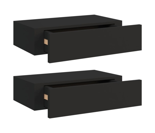 vidaXL Estantes de pared con cajón 2 uds MDF negro 40x23,5x10 cm