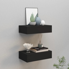 Estantes de pared con cajón 2 uds MDF negro 40x23,5x10 cm