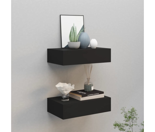 vidaXL Estantes de pared con cajón 2 uds MDF negro 40x23,5x10 cm