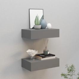 Estantes de pared con cajón 2 uds MDF gris 40x23,5x10 cm