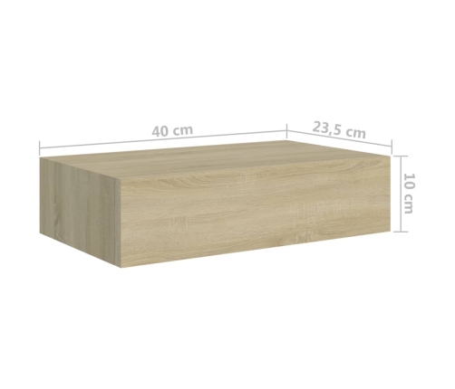 Estante con cajón de pared MDF roble 40x23,5x10 cm