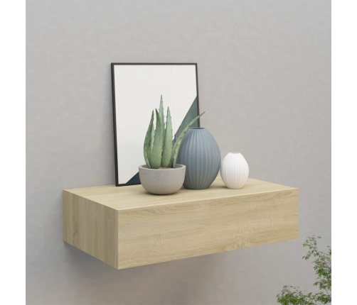 Estante con cajón de pared MDF roble 40x23,5x10 cm