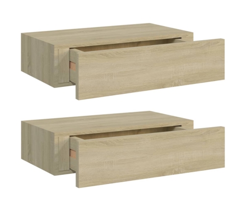 vidaXL Estantes de pared con cajón 2 uds MDF roble 40x23,5x10 cm