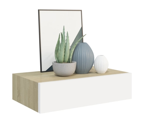 vidaXL Estante con cajón de pared MDF roble y blanco 40x23,5x10 cm