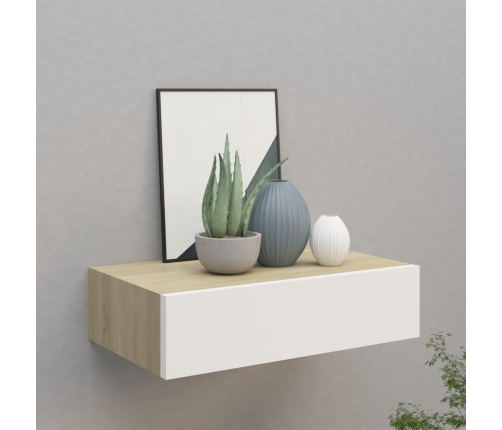 vidaXL Estante con cajón de pared MDF roble y blanco 40x23,5x10 cm