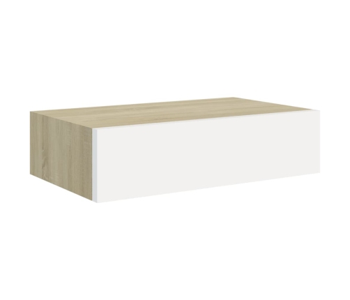 Estantes de pared con cajón 2 uds MDF roble/blanco 40x23,5x10cm