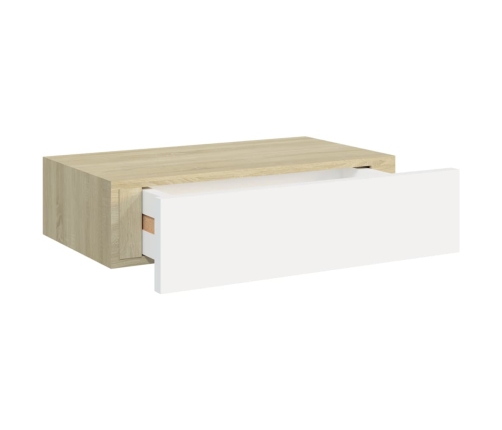 Estantes de pared con cajón 2 uds MDF roble/blanco 40x23,5x10cm