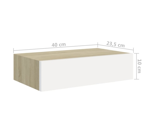 Estantes de pared con cajón 2 uds MDF roble/blanco 40x23,5x10cm