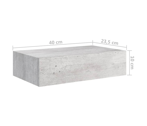 Estante de pared con cajón 2 uds MDF gris hormigón 40x23,5x10cm