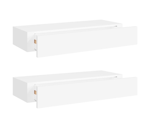 vidaXL Estantes de pared con cajón 2 uds MDF blanco 60x23,5x10 cm