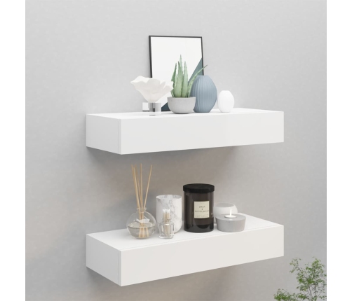 vidaXL Estantes de pared con cajón 2 uds MDF blanco 60x23,5x10 cm