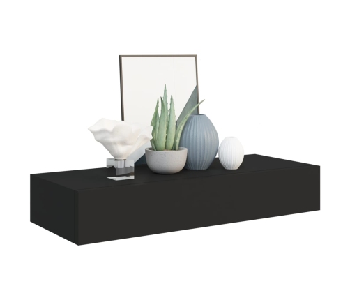 vidaXL Estante con cajón de pared MDF negro 60x23,5x10 cm