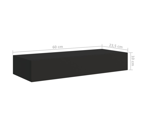 vidaXL Estante con cajón de pared MDF negro 60x23,5x10 cm