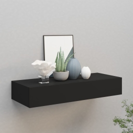 Estante con cajón de pared MDF negro 60x23,5x10 cm