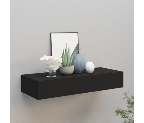 vidaXL Estante con cajón de pared MDF negro 60x23,5x10 cm