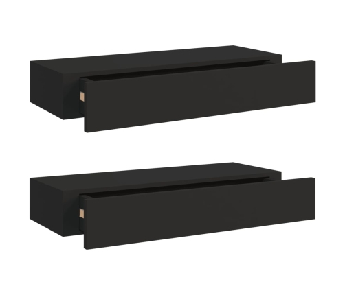 Estantes de pared con cajón 2 uds MDF negro 60x23,5x10 cm