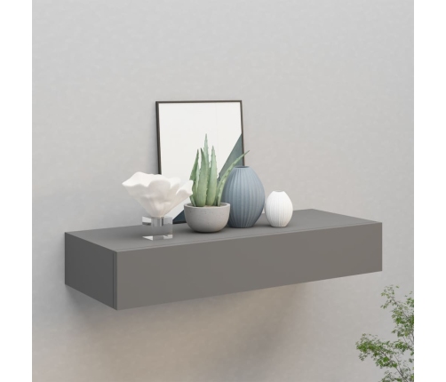 Estante con cajón de pared MDF gris 60x23,5x10 cm