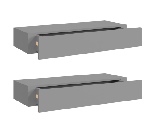 Estantes de pared con cajón 2 uds MDF gris 60x23,5x10 cm