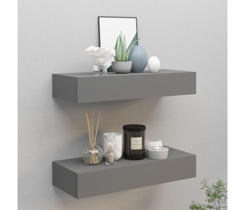 Estantes de pared con cajón 2 uds MDF gris 60x23,5x10 cm