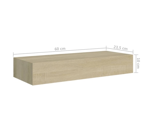 vidaXL Estante con cajón de pared MDF roble 60x23,5x10 cm