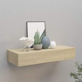 Estante con cajón de pared MDF roble 60x23,5x10 cm