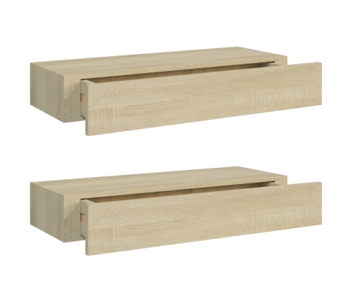 vidaXL Estantes de pared con cajón 2 uds MDF roble 60x23,5x10 cm