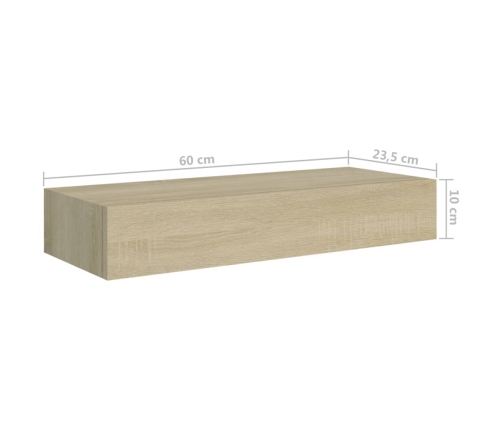 vidaXL Estantes de pared con cajón 2 uds MDF roble 60x23,5x10 cm