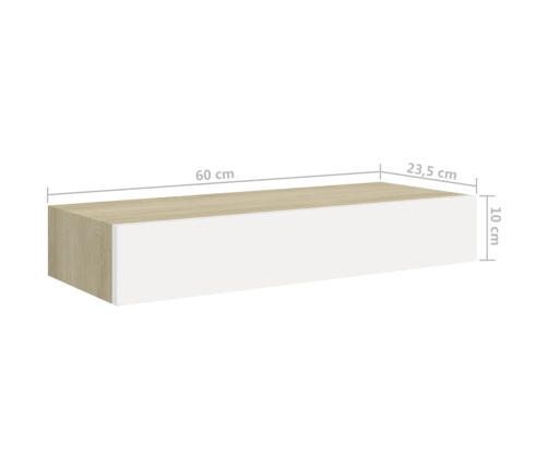 vidaXL Estante con cajón de pared MDF roble y blanco 60x23,5x10 cm