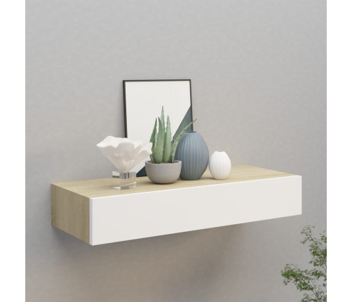 vidaXL Estante con cajón de pared MDF roble y blanco 60x23,5x10 cm