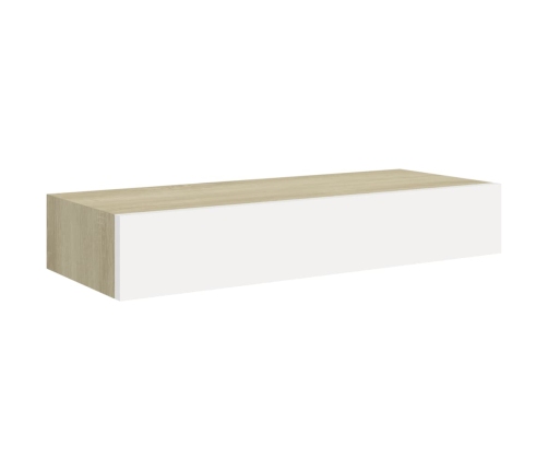 Estantes de pared con cajón 2 uds MDF roble/blanco 60x23,5x10cm