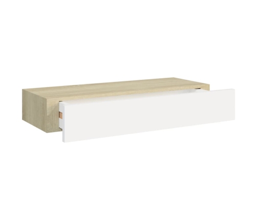 Estantes de pared con cajón 2 uds MDF roble/blanco 60x23,5x10cm