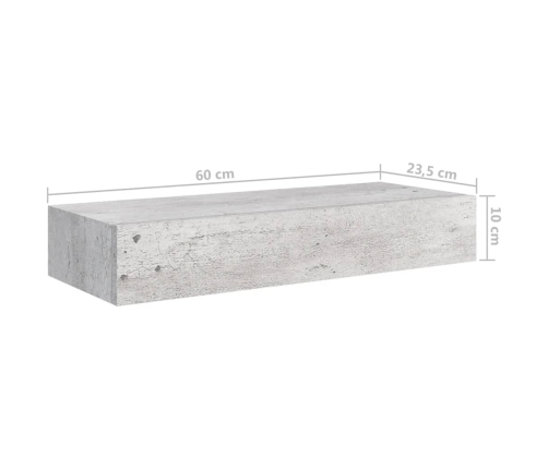 Estante de pared con cajón 2 uds MDF gris hormigón 60x23,5x10cm